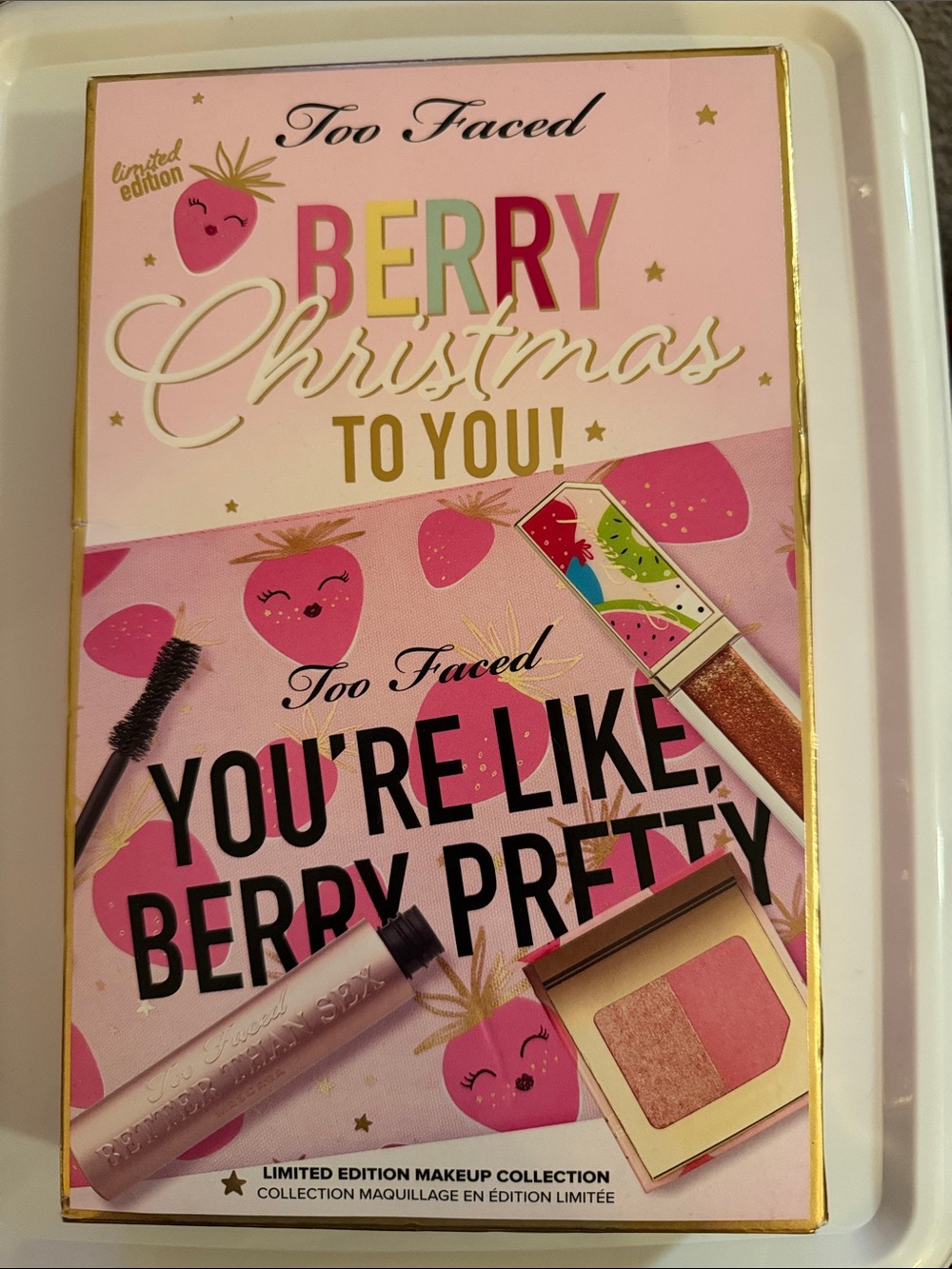 Too Faced Berry Christmas Makeup Set — Pink & Gold Accents